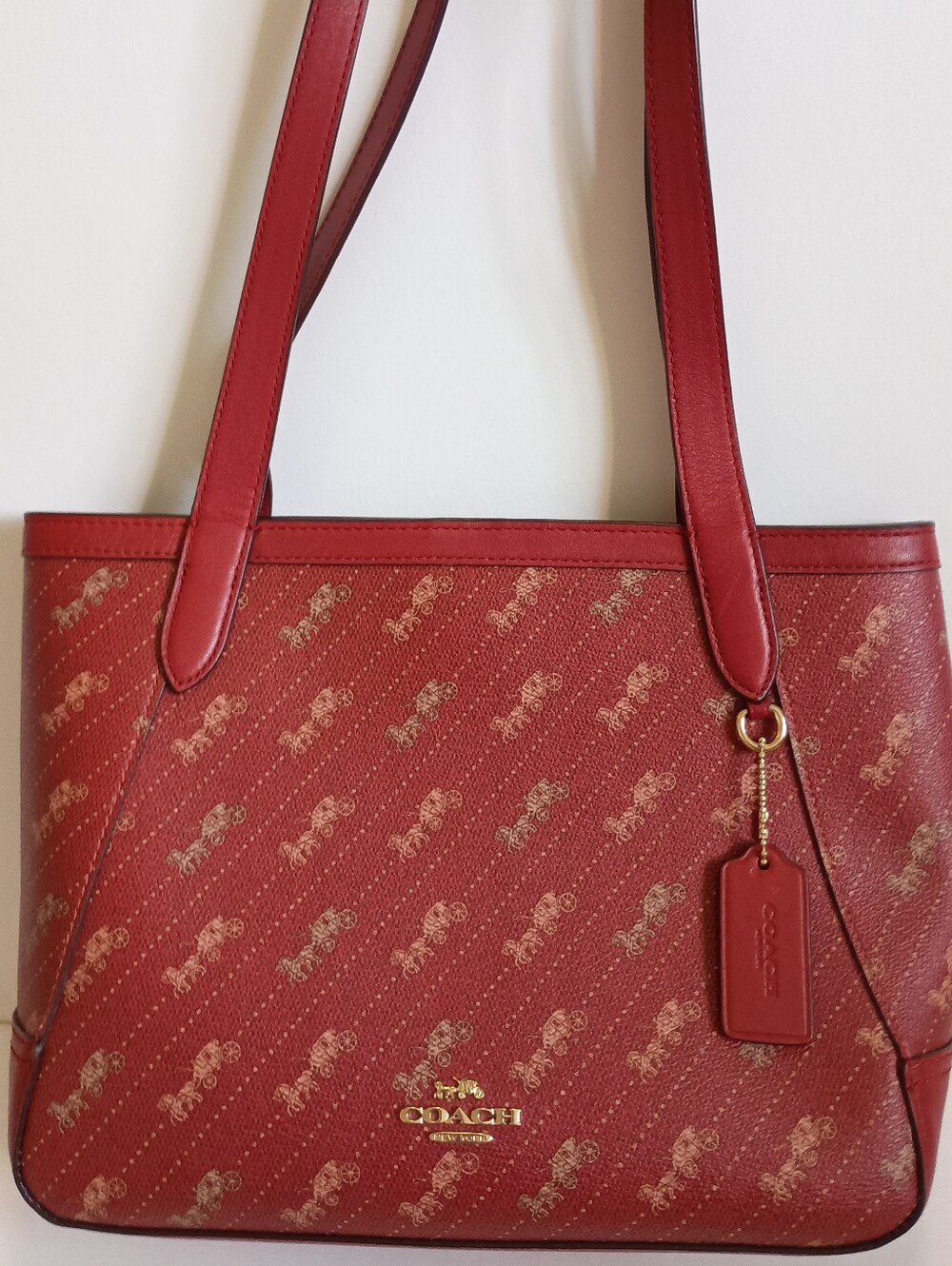 Coach Red Tote 27 Carriage & Dot Print EUC Style C4060